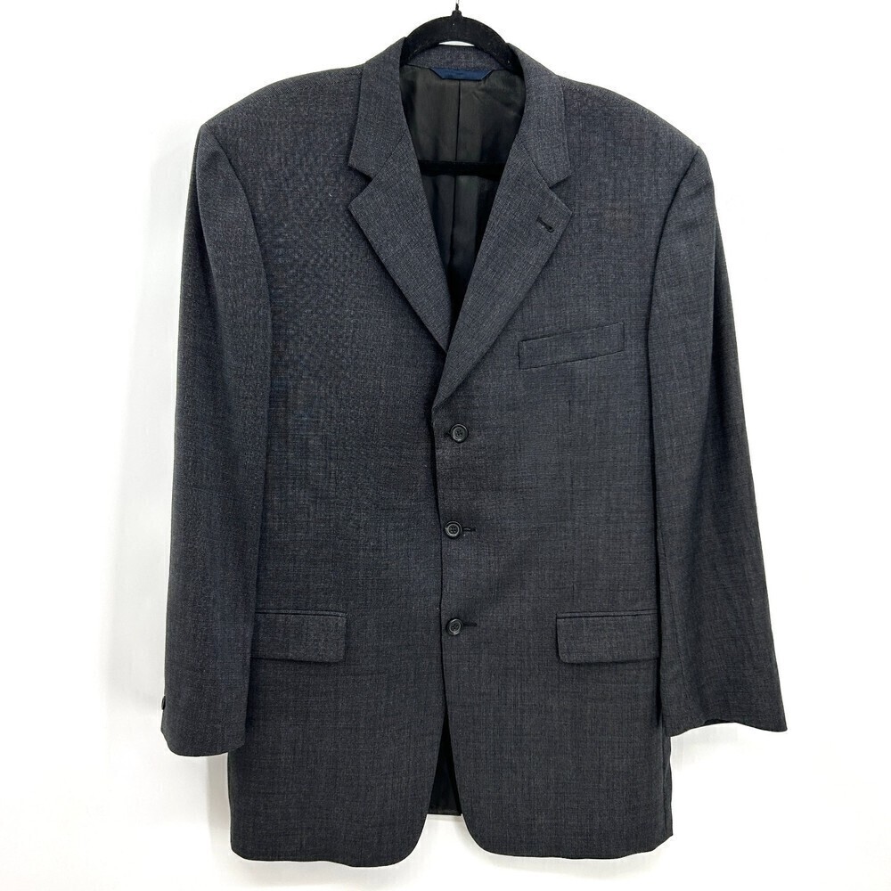 BURBERRY Men's Gray 100% Wool Three Button Blazer Suit Jacket Size 44 Long